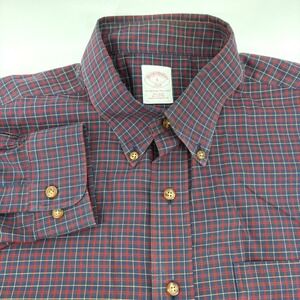 BROOKS BROTHERS Mens Plaid Shirt Long Sleeve Navy Red Yellow Classic Fit